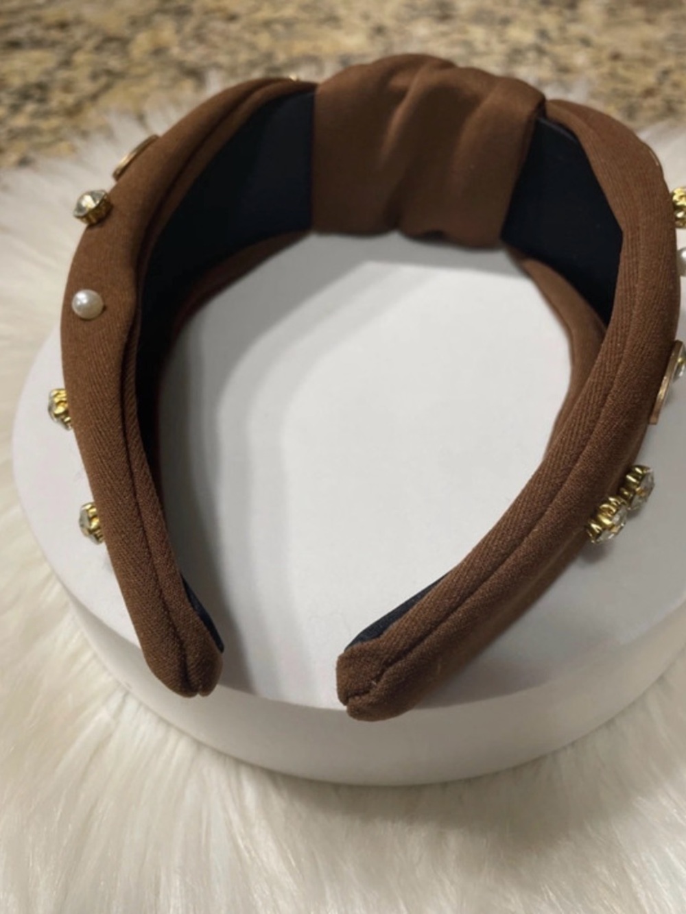 Embellished Knotted Headband in Brown with Pearls and Crystals - Picture 5 of 5